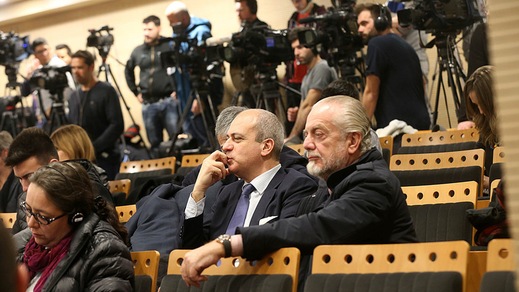 Napoli, De Laurentiis, Insigne e Sorrentino in sala stampa al Bernabeu