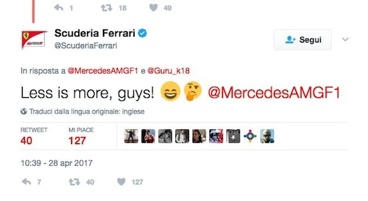 F1: Mercedes-Ferrari, scambio di battute su Twitter