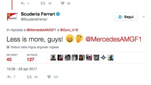 F1: Mercedes-Ferrari, scambio di battute su Twitter