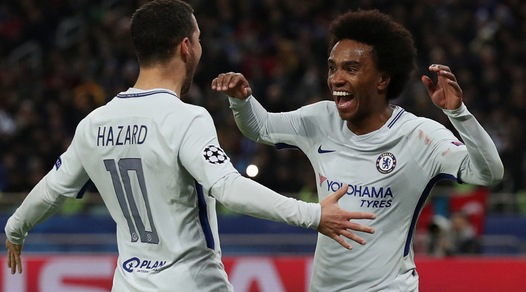 Champions League, Willian e Hazard calano il poker Chelsea: Conte vola agli ottavi