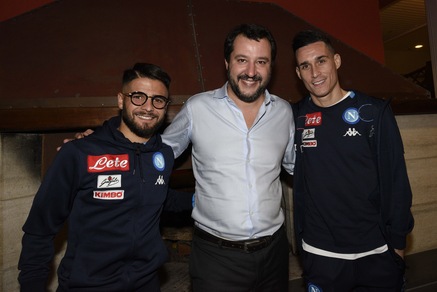 Matteo Salvini nel ritiro del Napoli