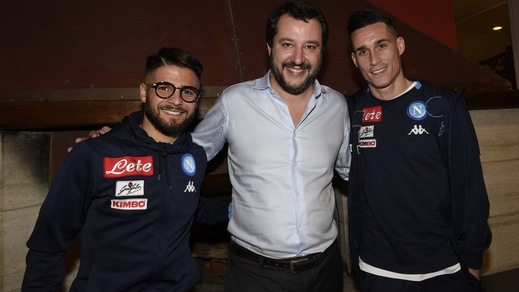 Matteo Salvini nel ritiro del Napoli