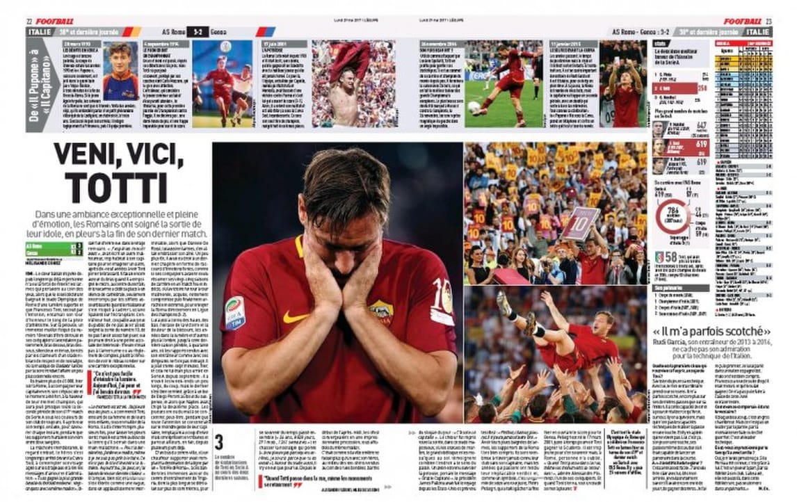 Il mondo piange con Totti: i giornali stranieri celebrano il capitano