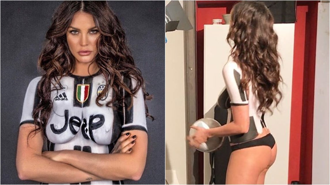 Margot Ovani, body painting juventino nella notte di Champions