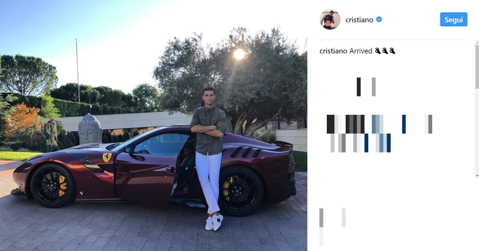 Cristiano Ronaldo presenta la nuova Ferrari: costa 400mila euro