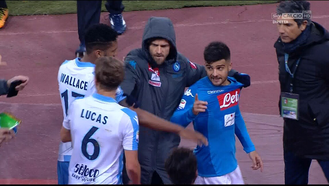 Napoli-Lazio, scintille Insigne-Lucas Leiva