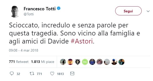 La scomparsa di Astori: il ricordo dei colleghi e dei vip