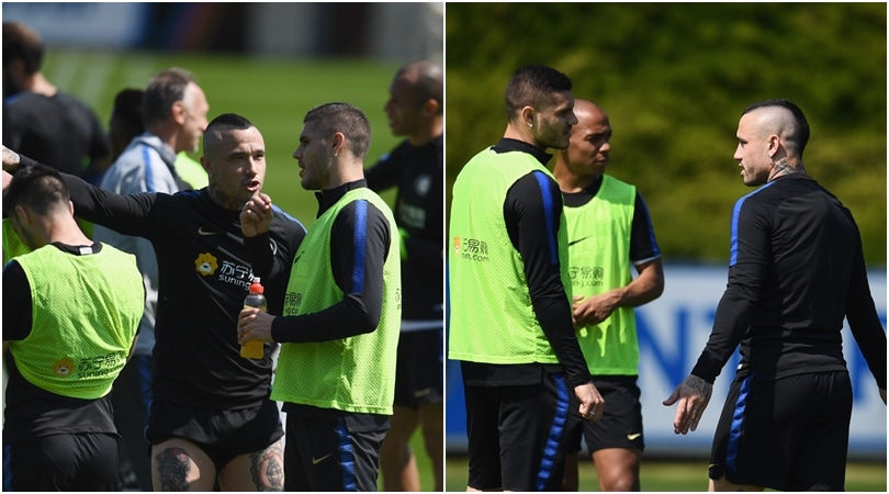 Inter, in allenamento il faccia a faccia Icardi-Nainggolan