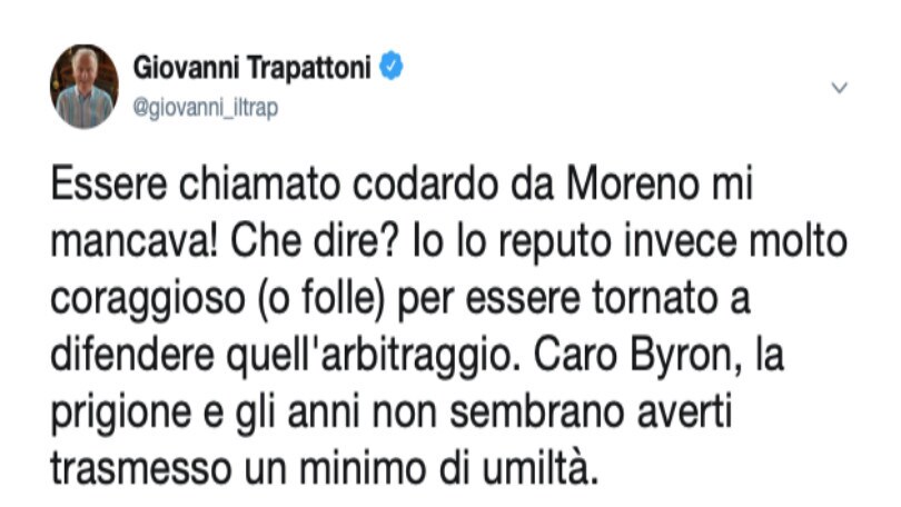 Trapattoni risponde a Byron Moreno: «Io codardo? Folle difendere quell'arbitraggio»