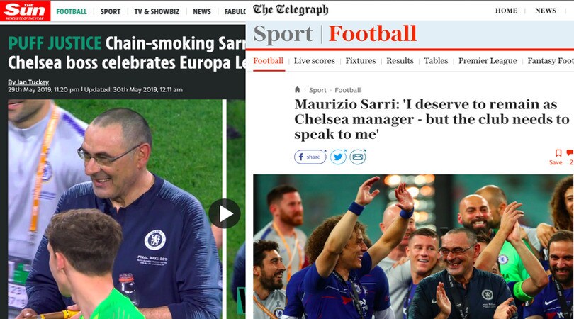 Sarri vince l'Europa League, i tabloid inglesi: "Futuro incerto"