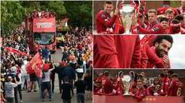 La sfilata del Liverpool con la coppa: bus aperto per la città