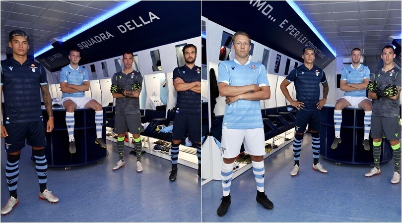 Lazio: Leiva, Correa, Parolo, Vavro e Proto posano col kit 2019-2020