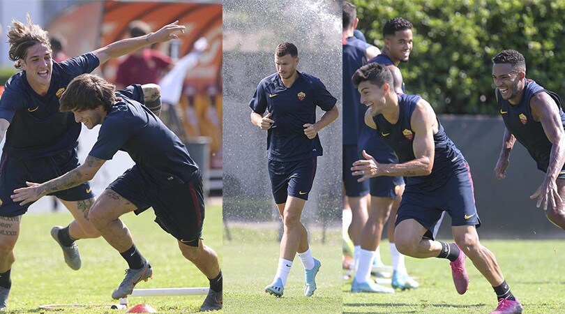 Roma, allenamento e buonumore: solo Dzeko ha il muso lungo