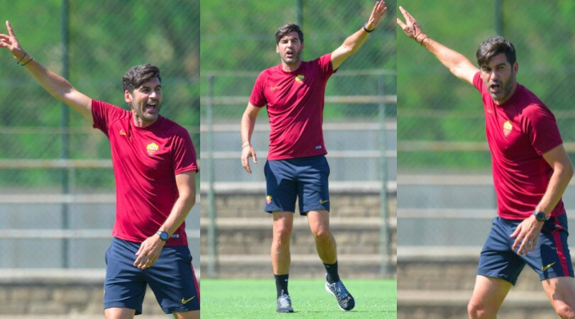 Roma, la carica di Fonseca in allenamento