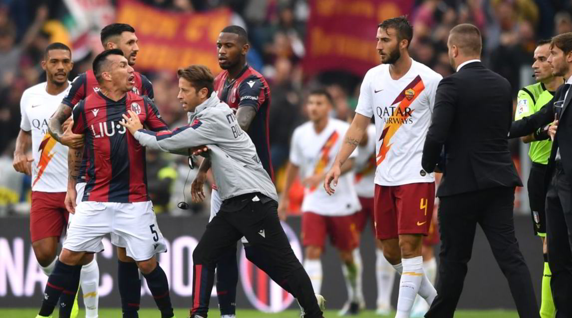 Bologna, furia Medel a fine partita contro la panchina della Roma