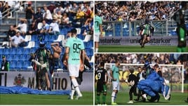 Sassuolo-Inter, "l'invasione di campo" di un paracadutista