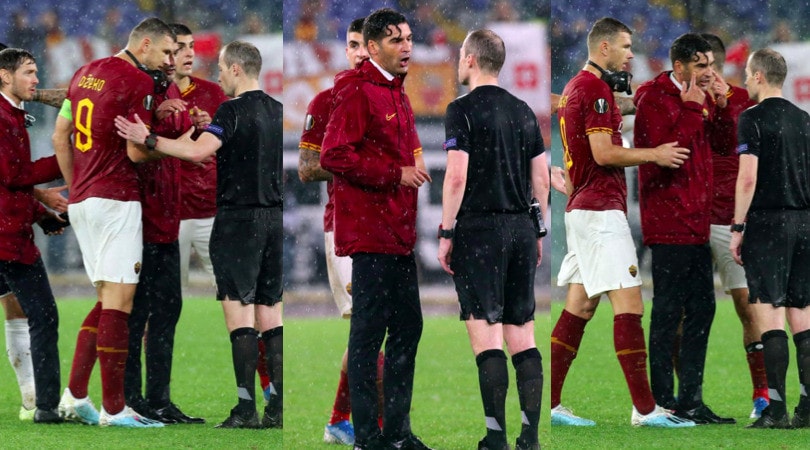 Roma, proteste a fine partita: Fonseca e Dzeko a colloquio con l'arbitro