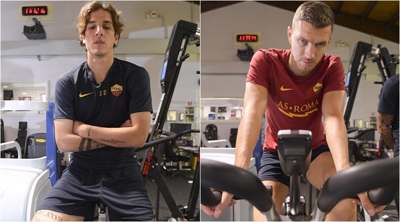 Roma, seduta di allenamento in palestra: Dzeko senza maschera