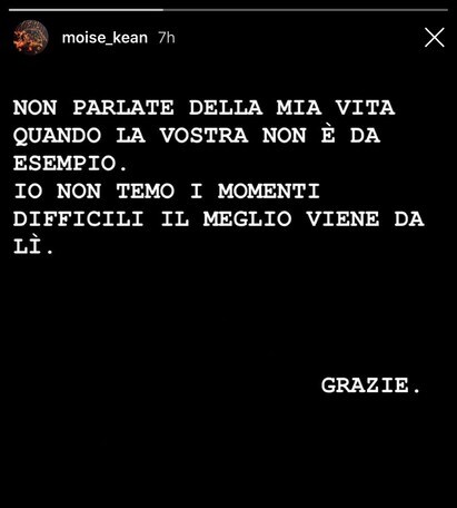 Kean sbotta su Instagram: "Non parlate della mia vita"
