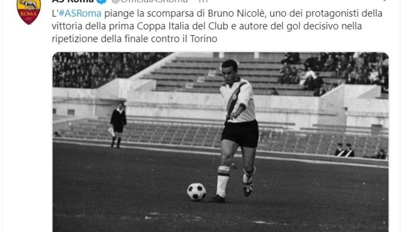 Nicolè scompare a 79 anni: giocò con Juve, Roma e Nazionale
