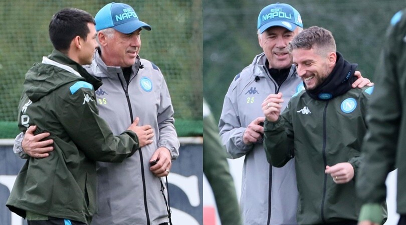 Napoli, abbracci e pacche sulle spalle: così Ancelotti carica i suoi