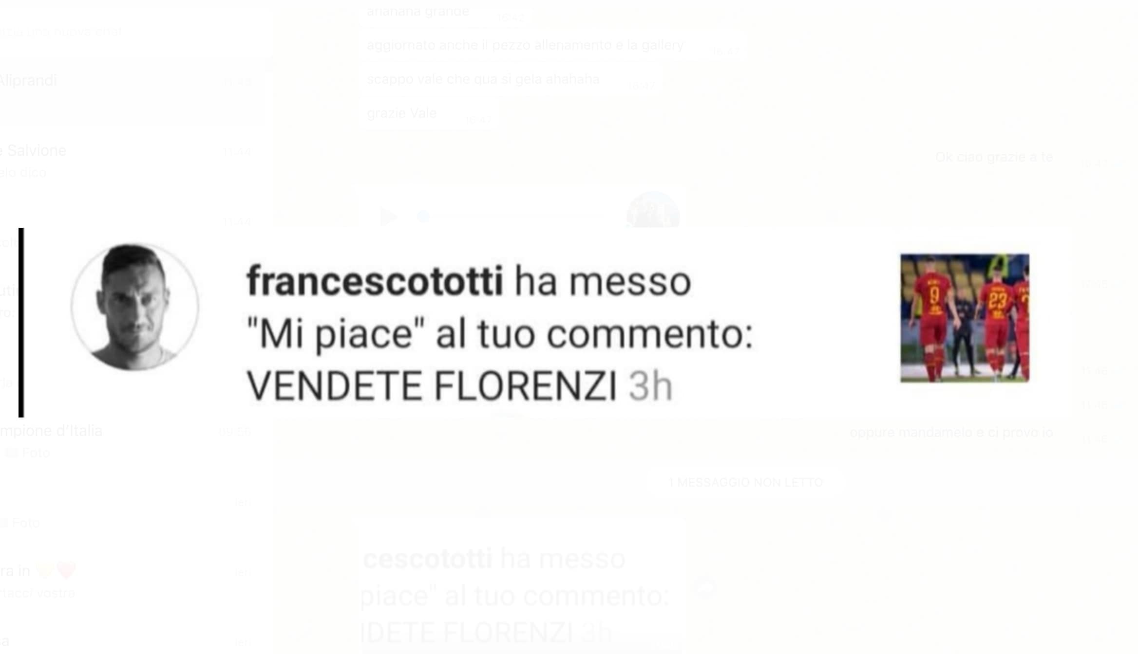 Totti, frecciata a Florenzi. Un tifoso: "Vendete il terzino", e lui mette like
