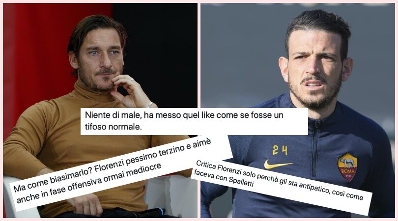 Bufera Totti per il like contro Florenzi: i tifosi si dividono sui social