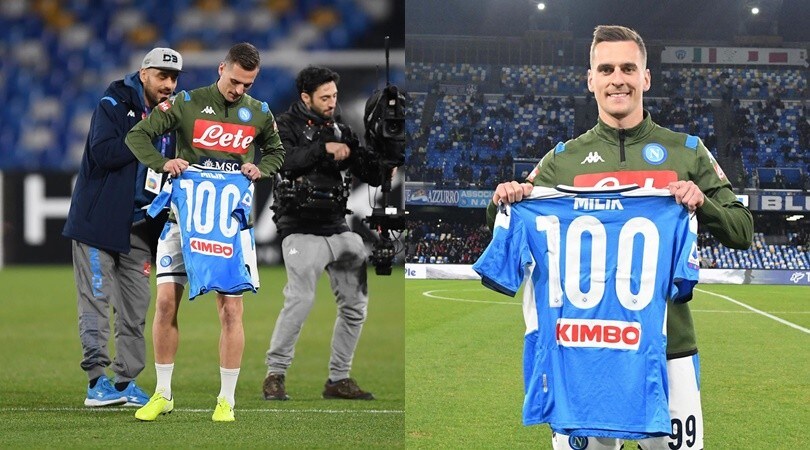Milik fa 100 presenze col Napoli: premiato con una maglia celebrativa