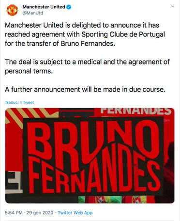 Bruno Fernandes, accordo ufficiale tra Manchester United e Sporting Lisbona