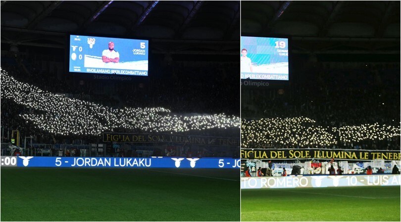 Lazio, spettacolo dalla Curva Nord: ecco l'aquila con le luci