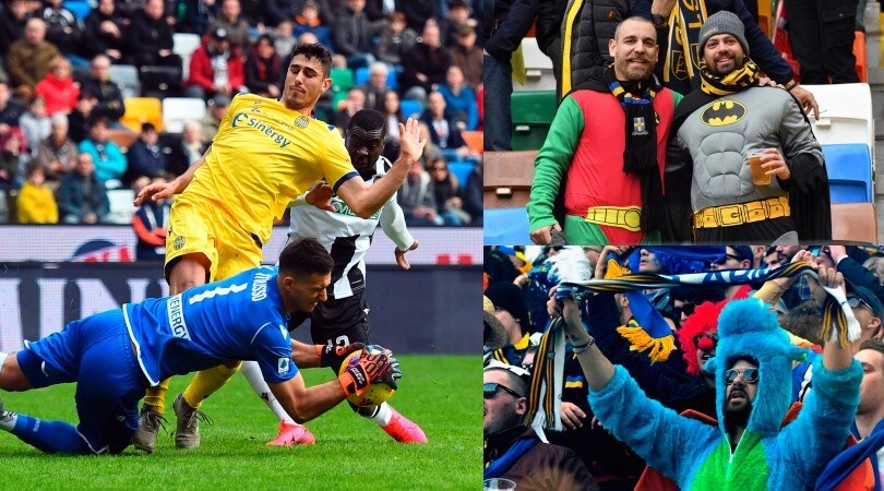 Musso salva l'Udinese: è 0-0 con il Verona. E sugli spalti è già Carnevale