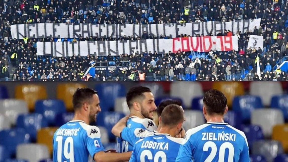 Napoli, successo d'oro sul Torino e striscione di pace per l'emergenza coronavirus