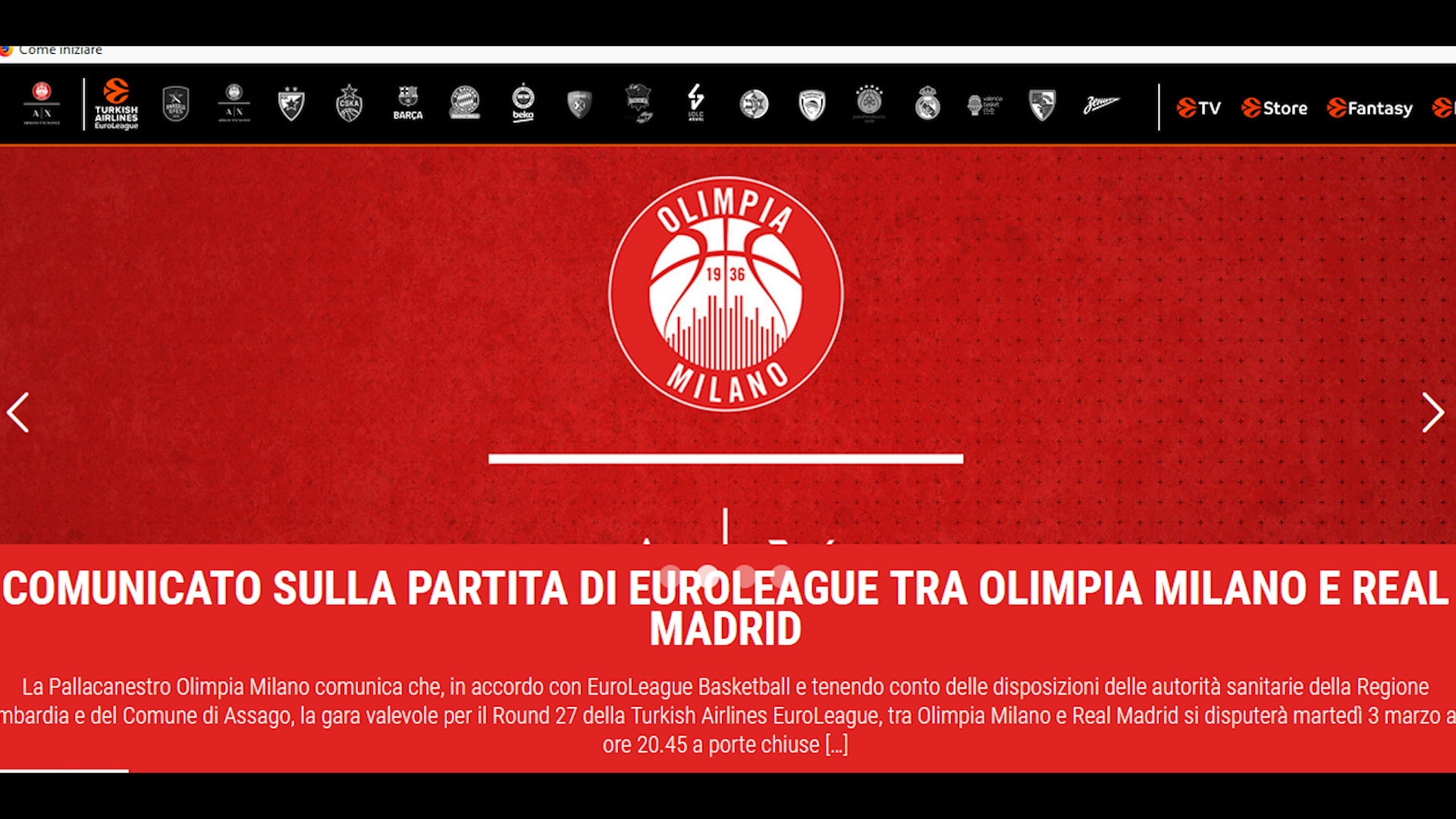 Basket, Olimpia Milano-Real Madrid si giocherà a porte chiuse