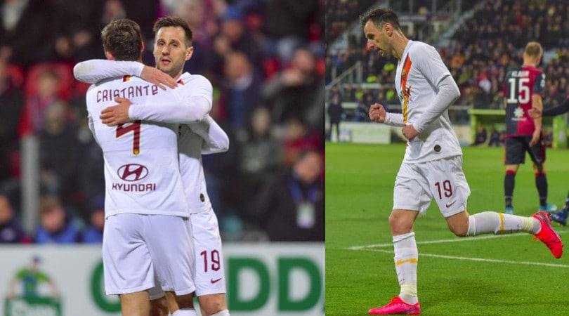 Roma, Kalinic protagonista della vittoria a Cagliari: doppietta e assist