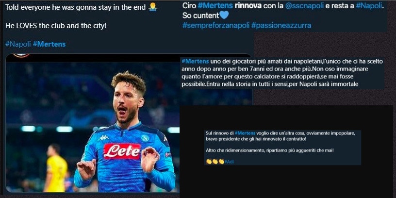 Napoli, Mertens: le reazioni dei tifosi al rinnovo