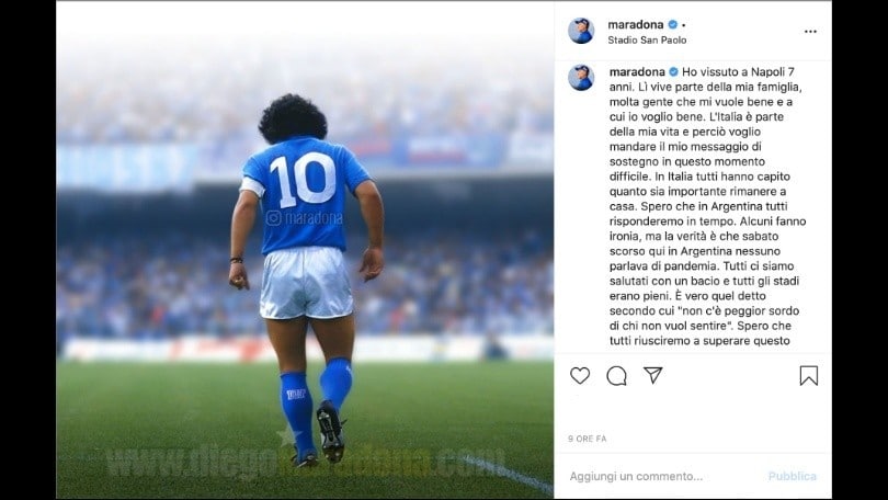 Coronavirus, Maradona pensa a Napoli e all'Italia: "Supereremo anche questo"
