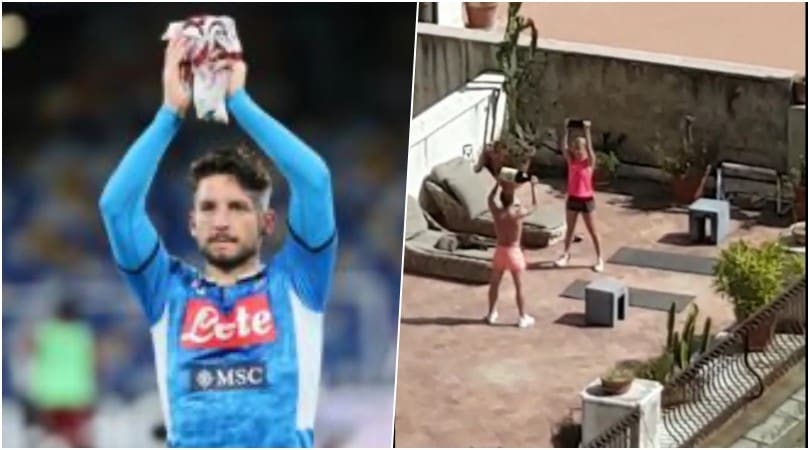 Mertens, allenamento in terrazza con la moglie... ed il vino