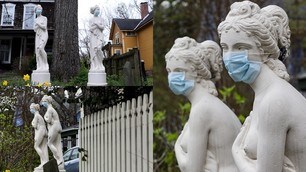 Coronavirus, allerta massima negli Usa: anche le statue con la mascherina