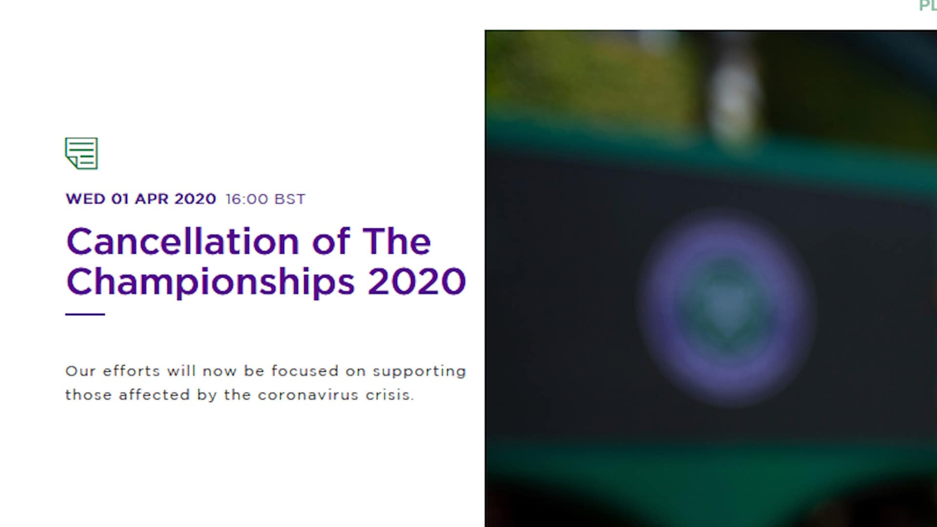 Tennis, Wimbledon 2020 è stato cancellato