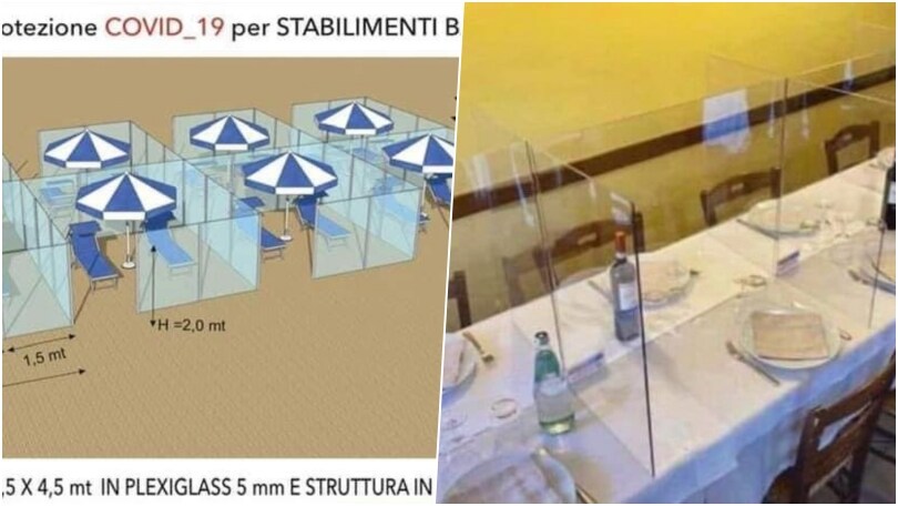 Al mare e al ristorante con il plexiglass: le foto sui social che fanno rabbrividire