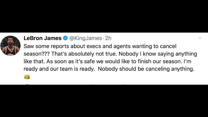 Coronavirus, LeBron James: "Nessuno vuole fermare la stagione Nba"