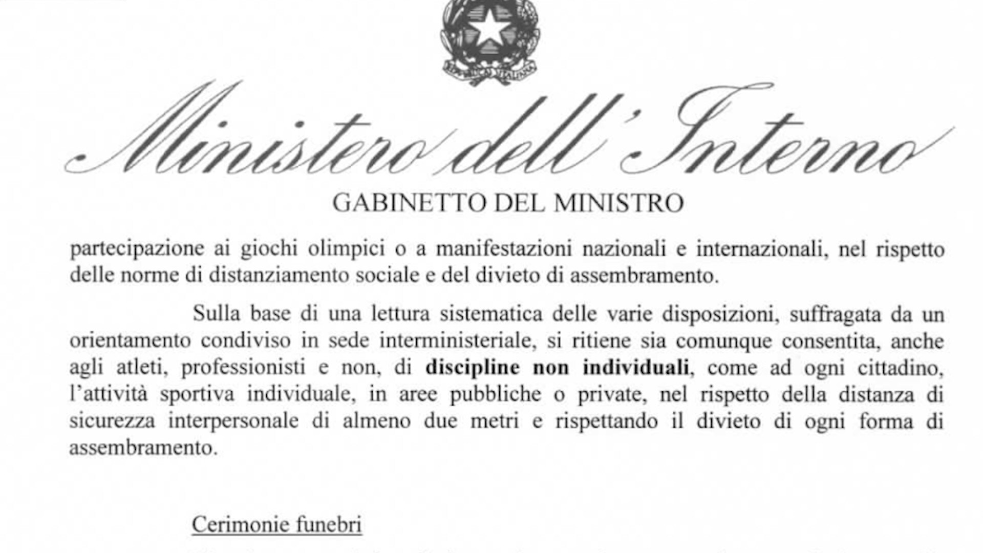 Il Governo dà l'ok agli allenamenti individuali per le squadre