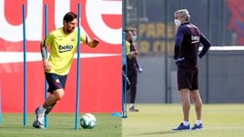 Barcellona, Messi in campo e Setien con la mascherina
