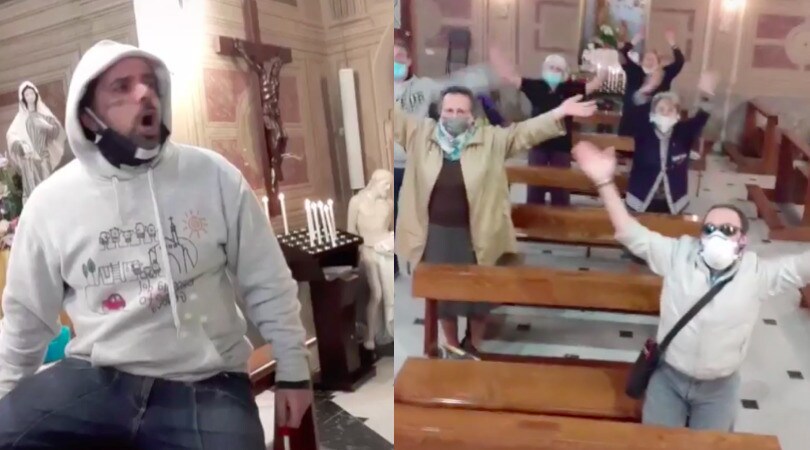 In chiesa come allo stadio, il parroco invita i fedeli: "Lunedì si torna a messa"