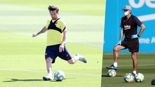 Barcellona: Messi scalda il sinistro, Setien osserva in mascherina