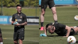 L'Inter si allena: Lautaro Martinez sfoggia un grande sorriso, piegamenti per Eriksen