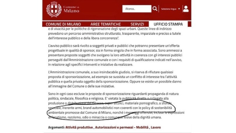 Sponsor auto come il porno: a Milano sono vietati