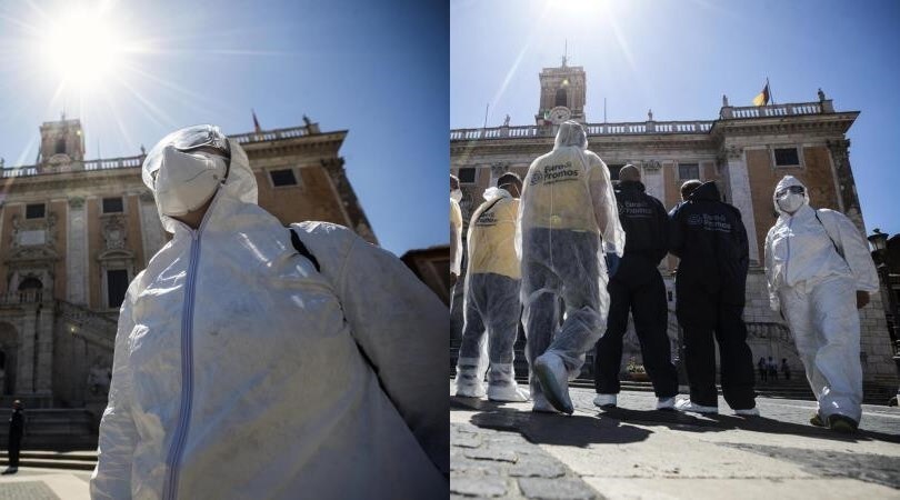 Coronavirus, a Roma ecco la sanificazione del Campidoglio