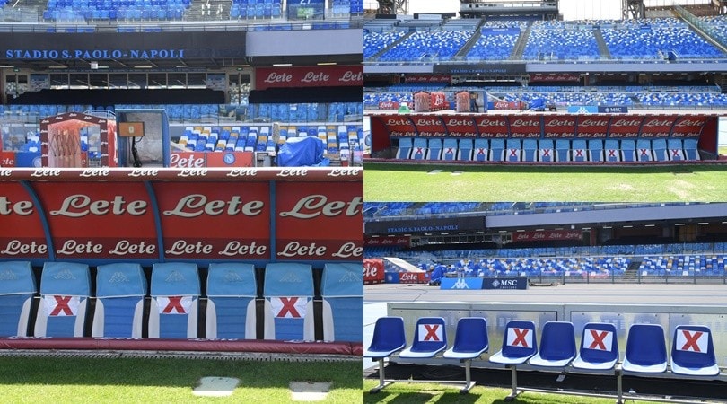 Napoli-Inter, le panchine del San Paolo a "posti alternati"