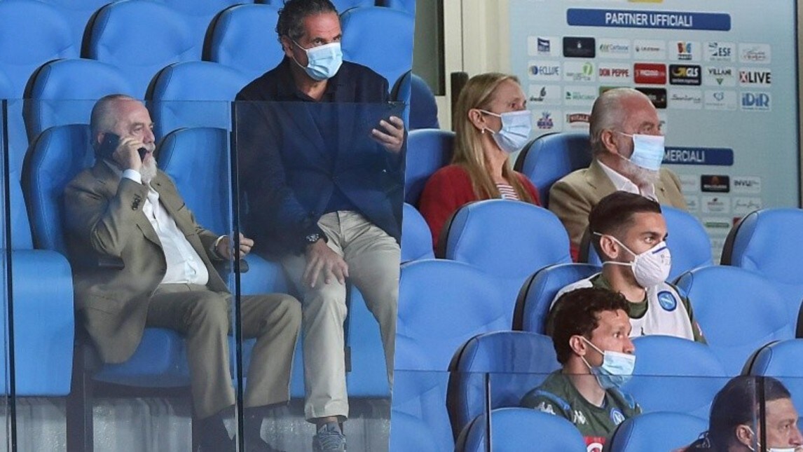 Napoli-Inter, De Laurentiis guarda dalla tribuna